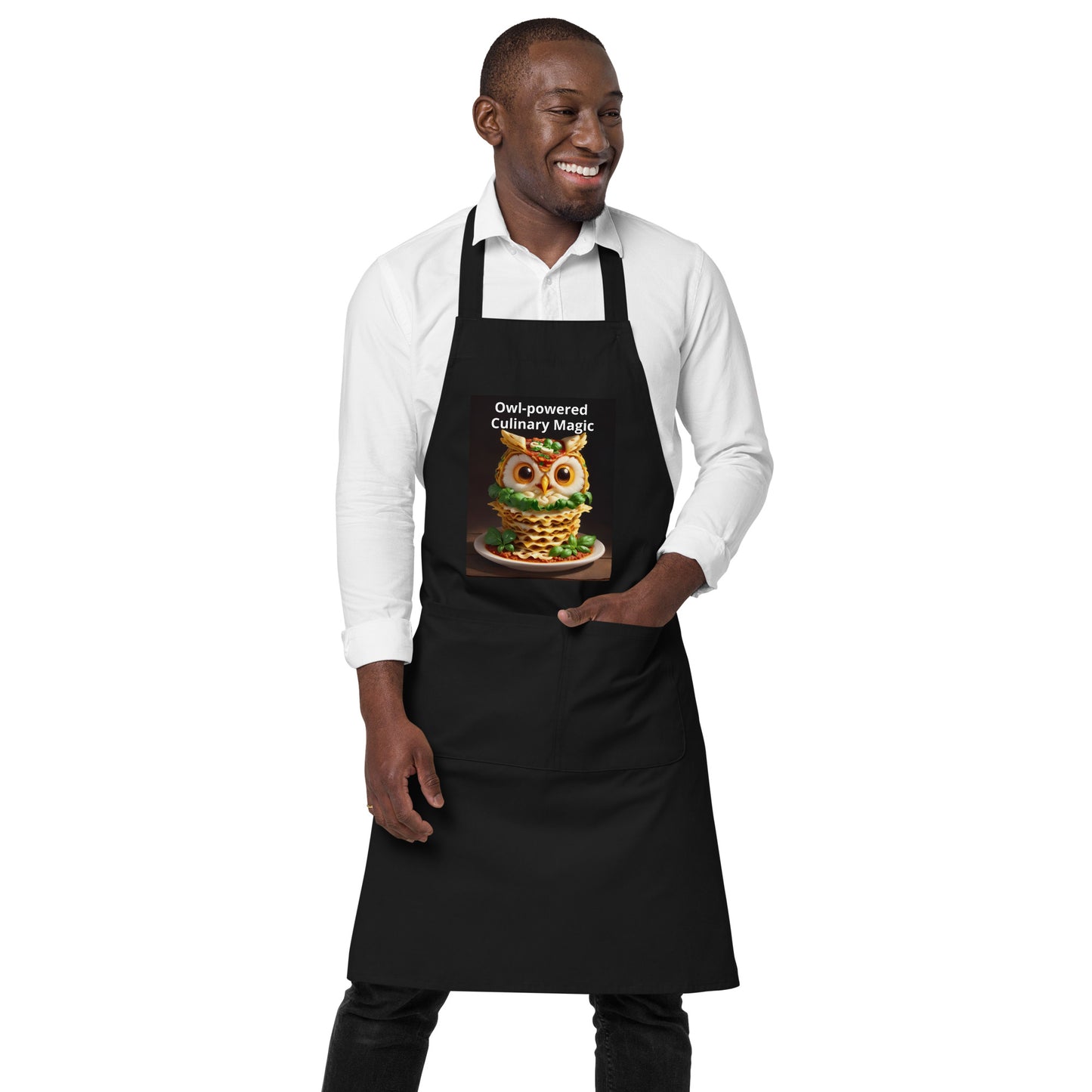 Owl culinary wisdom. Organic cotton apron