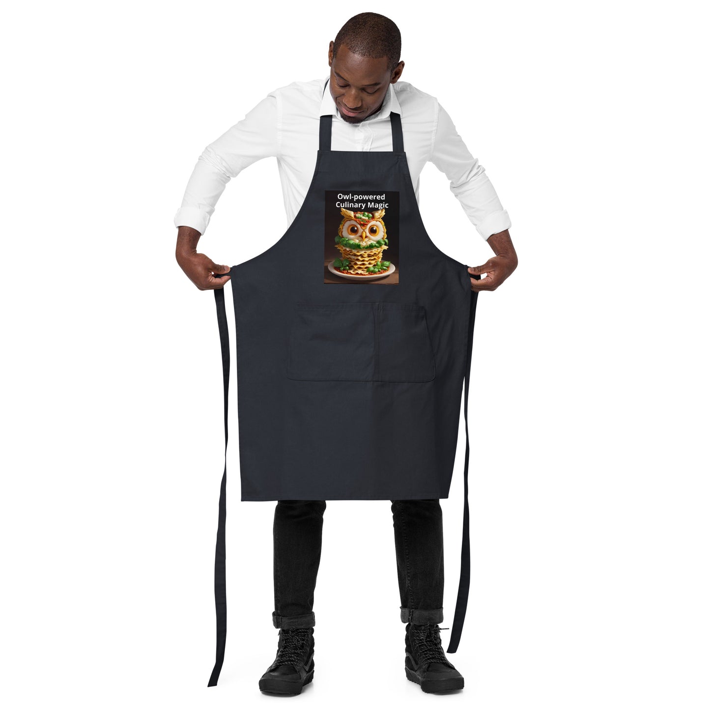 Owl culinary wisdom. Organic cotton apron