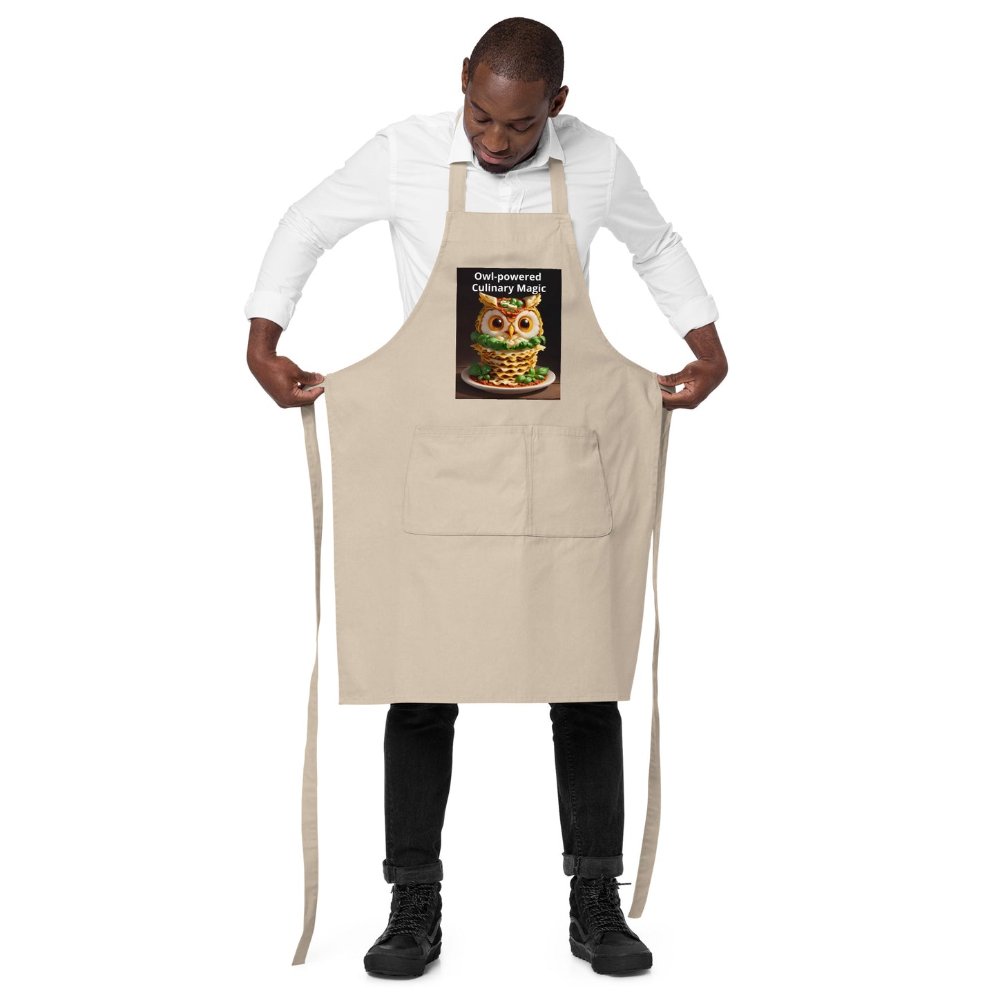 Owl culinary wisdom. Organic cotton apron