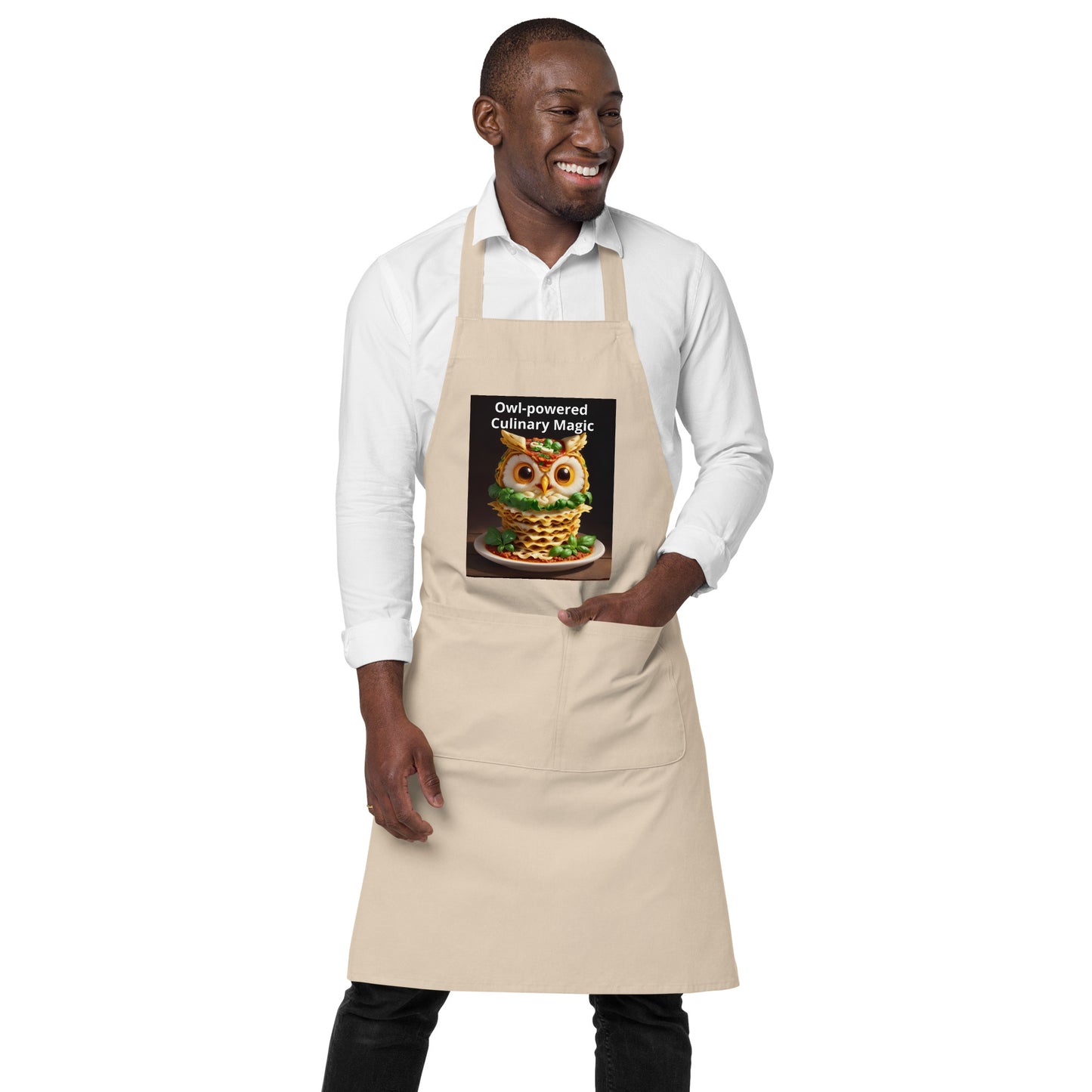 Owl culinary wisdom. Organic cotton apron